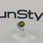 Кольцо 487-1, Серебро 925, Серебрение, Янтарь-Изумрудный