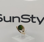 Кольцо 487-1, Серебро 925, Позолота, Янтарь-Изумрудный