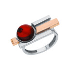 Кольцо 112-1, Серебро 925, Серебрение,позолота, Янтарь-Вишневый