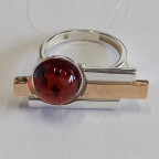 Кольцо 112-2, Серебро 925, Серебрение,позолота, Янтарь-Вишневый