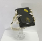 Кольцо 107-1, Серебро 925, Серебрение, Янтарь-Зеленый