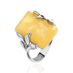 Кольцо 107-1, Серебро 925, Серебрение, Янтарь-Матовый