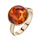 Кольцо 230-1, Серебро 925, Позолота, Янтарь-Коньячный