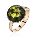 Кольцо 230-1, Серебро 925, Позолота, Янтарь-Зеленый