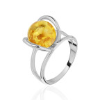 Кольцо 488-1, Серебро 925, Родирование, Янтарь-Лимонный