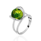 Кольцо 488-1, Серебро 925, Родирование, Янтарь-Изумрудный