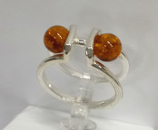 Кольцо 082-1, Серебро 925, Серебрение, Янтарь-Коньячный