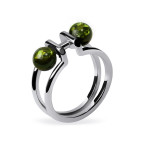 Кольцо 082-1, Серебро 925, Серебрение, Янтарь-Зеленый