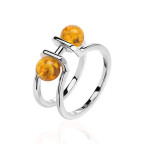 Кольцо 082-1, Серебро 925, Серебрение, Янтарь-Лимонный