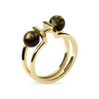 Кольцо 082-1, Серебро 925, Позолота, Янтарь-Зеленый