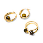 Кольцо 082-1, Серебро 925, Позолота, Янтарь-Зеленый