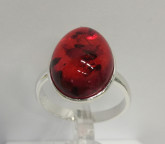 Кольцо 285-1, Серебро 925, Серебрение, Янтарь-Красный