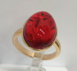 Кольцо 285-1, Серебро 925, Позолота, Янтарь-Красный