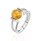 Кольцо 081-2, Серебро 925, Серебрение, Янтарь-Лимонный