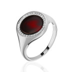 Кольцо 364-1, Серебро 925, Серебрение, Янтарь-Вишневый; Фианиты