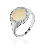 Кольцо 364-1, Серебро 925, Серебрение, Янтарь-Матовый; Фианиты