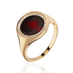 Кольцо 364-1, Серебро 925, Позолота, Янтарь-Вишневый; Фианиты