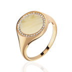 Кольцо 364-1, Серебро 925, Позолота, Янтарь-Матовый; Фианиты