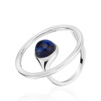 Кольцо 391-1, Серебро 925, Серебрение, Янтарь-Синий