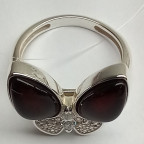 Кольцо 078-3, Серебро 925, Серебрение, Янтарь-Вишневый+Фианиты