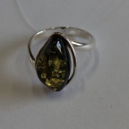 Кольцо 018-1, Серебро 925, Серебрение, Янтарь-Зеленый