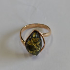 Кольцо 018-1, Серебро 925, Позолота, Янтарь-Зеленый