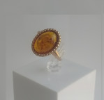 Кольцо 465-1, Серебро 925, Позолота, Янтарь-Коньячный