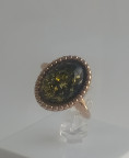 Кольцо 465-1, Серебро 925, Позолота, Янтарь-Зеленый