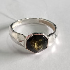 Кольцо 204-1, Серебро 925, Серебрение, Янтарь-Зеленый
