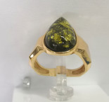 Кольцо 201-1, Серебро 925, Позолота, Янтарь-Зеленый
