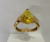 Кольцо 201-1, Серебро 925, Позолота, Янтарь-Лимонный