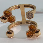 Кольцо 508-3, Серебро 925, Позолота, Янтарь-Медовый; Фианиты