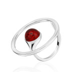 Кольцо 391-1, Серебро 925, Серебрение, Янтарь-Красный