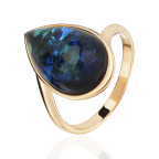 Кольцо 426-2, Серебро 925, Позолота, Янтарь-Синий