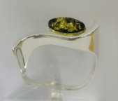 Кольцо 509-1, Серебро 925, Родирование, Янтарь-Зеленый