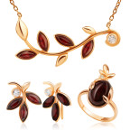 Кольцо 071-2, Серебро 925, Позолота, Янтарь-Вишневый+Фианиты