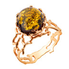 Кольцо 222-1, Серебро 925, Позолота, Янтарь-Зеленый