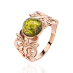 Кольцо 155-1, Серебро 925, Позолота, Янтарь-Зеленый