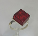 Кольцо 242-1, Серебро 925, Серебрение, Янтарь-Красный