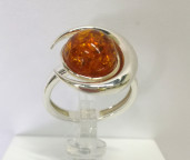Кольцо 249-2, Серебро 925, Серебрение, Янтарь-Коньячный
