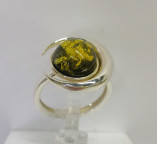Кольцо 249-2, Серебро 925, Серебрение, Янтарь-Зеленый