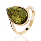Кольцо 426-2, Серебро 925, Позолота, Янтарь-Зеленый