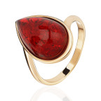 Кольцо 426-2, Серебро 925, Позолота, Янтарь-Красный