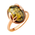Кольцо 071-1, Серебро 925, Позолота, Янтарь-Зеленый