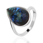 Кольцо 426-2, Серебро 925, Серебрение, Янтарь-Синий