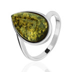 Кольцо 426-2, Серебро 925, Серебрение, Янтарь-Зеленый