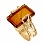 Кольцо 106-1, Серебро 925, Позолота, Янтарь-Коньячный