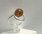 Кольцо 297-1, Серебро 925, Серебрение, Янтарь-Коньячный