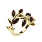 Кольцо 085-1, Серебро 925, Позолота, Янтарь-Вишневый