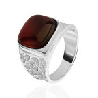 Кольцо 359-1, Серебро 925, Серебрение, Янтарь-Вишневый